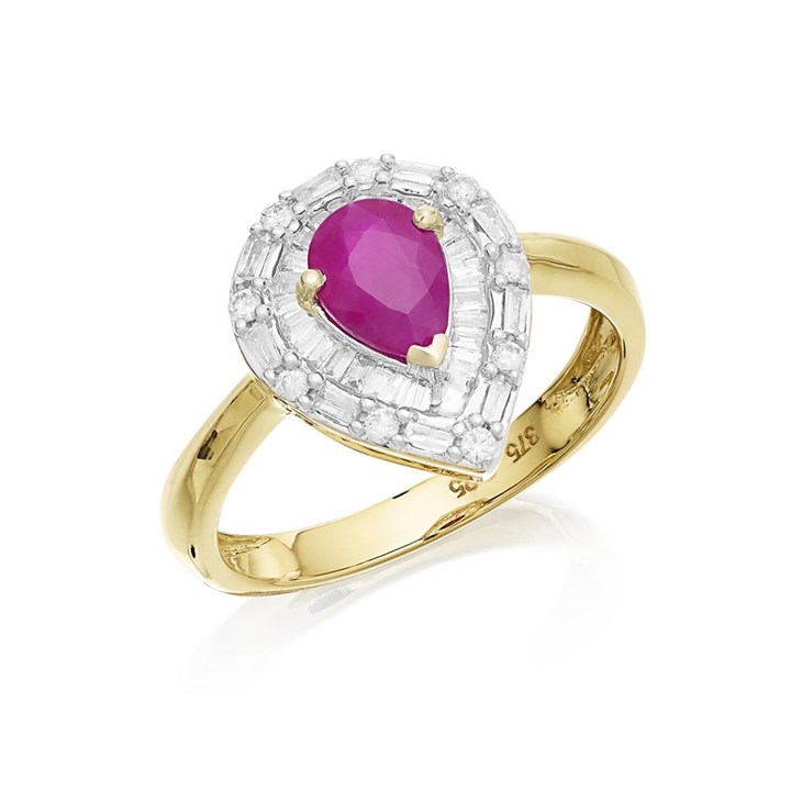 9ct Gold Pear Ruby And Diamond Cluster Ring – 1/4ct - D7431