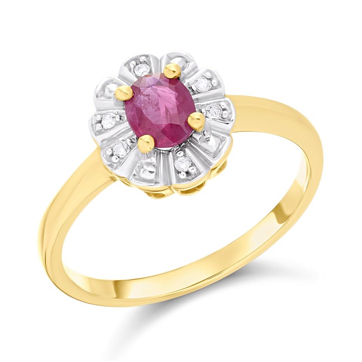 9ct Gold Ruby And Diamond Cluster Ring - D7435