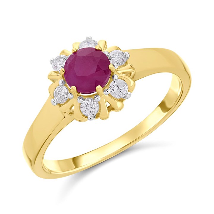 9ct Gold Ruby And Diamond Cluster Ring - 20pts - D7436