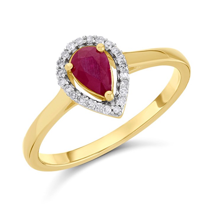 9ct Gold Pear Ruby And Diamond Cluster Ring - 7pts - D7438