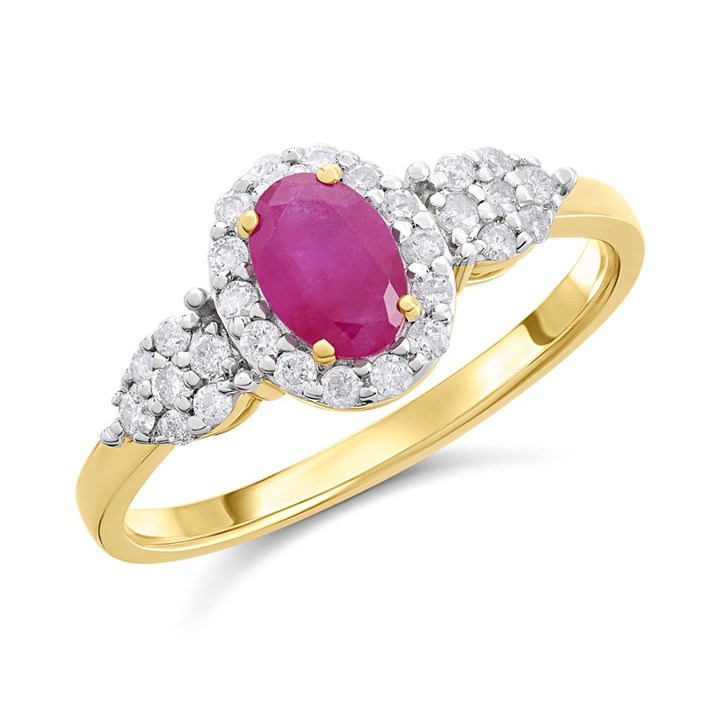 9ct Gold Ruby And Diamond Cluster Ring - 1/4ct - D7439