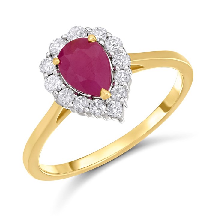 9ct Pear Ruby And Diamond Cluster Ring, 1/3ct - D7444