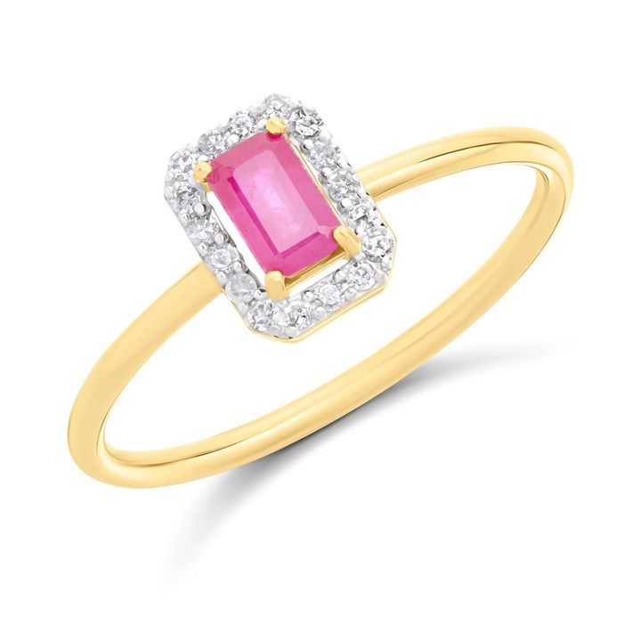 9ct Rectangular Ruby And Diamond Cluster Ring - D7446