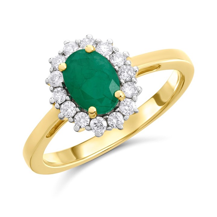 9ct Gold Emerald And Diamond Cluster Ring - 30pts - D7619
