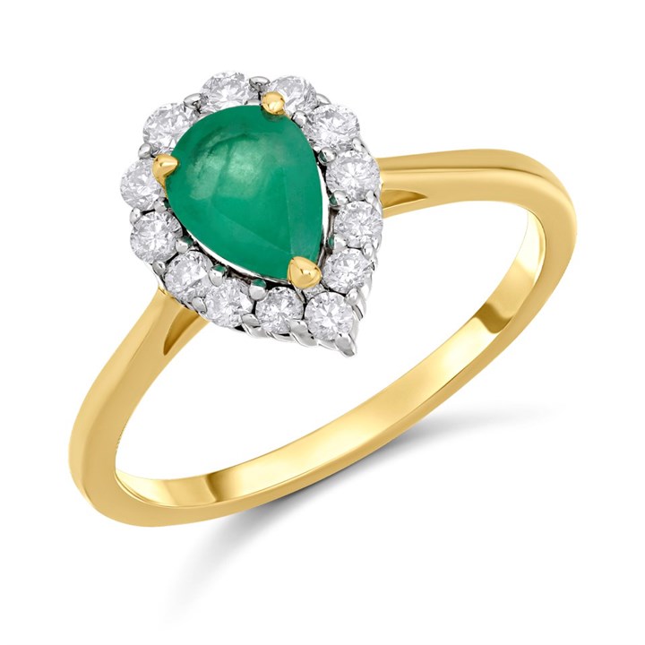 9ct Pear Emerald And Diamond Cluster Ring, 1/3ct - D7621