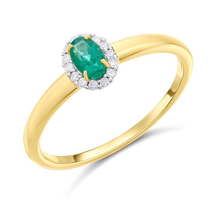 9ct Oval Emerald And Diamond Cluster Ring - D7640