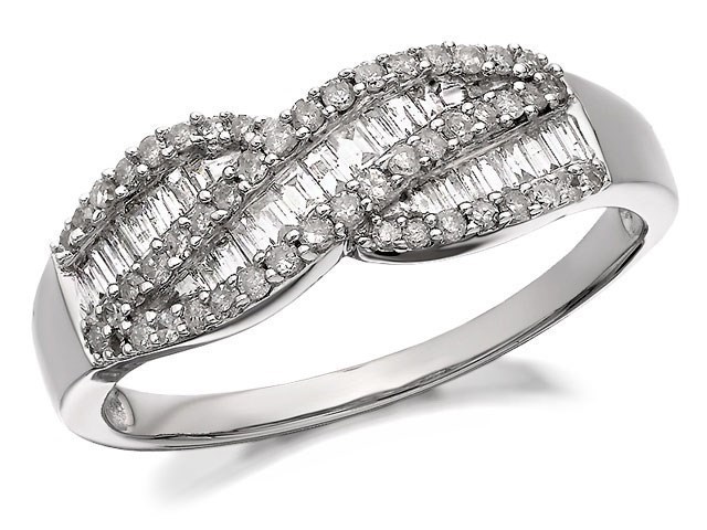 9ct White Gold Diamond Crossover Bow Ring - 1/2ct - D7746