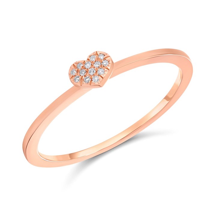 9ct Rose Gold Pave-Set Diamond Heart Cluster Ring - D78100