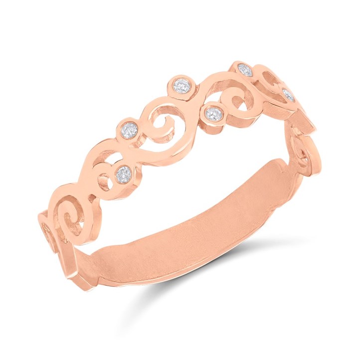 9ct Rose Gold Diamond-Set Swirl Ring - D78101