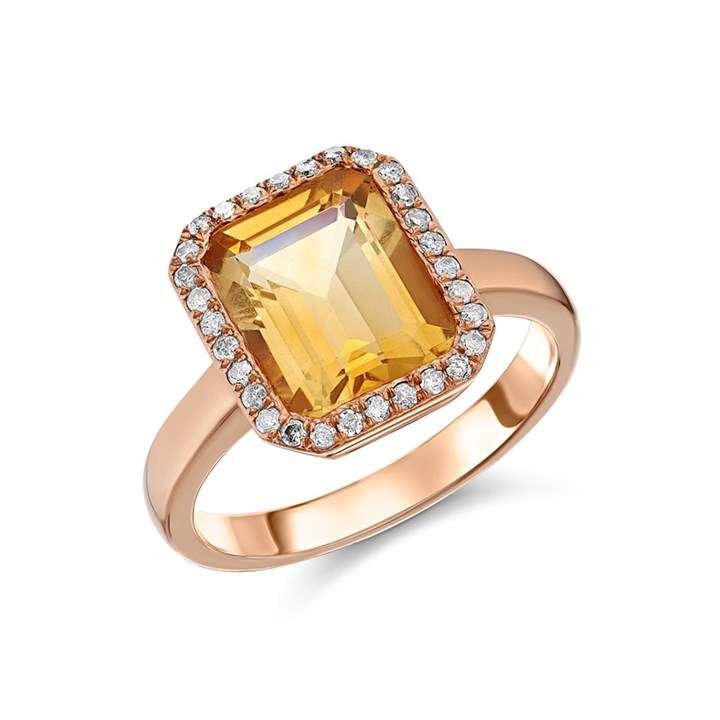 9ct Rose Gold Citrine And Diamond Cluster Ring - 20pts - D7837