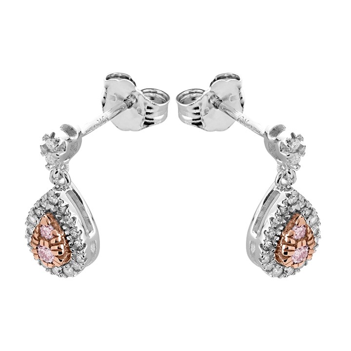 One In A Million 9ct Two Colour Gold Pink Diamond Drop Earrings - 1/4ct per pair - D78911