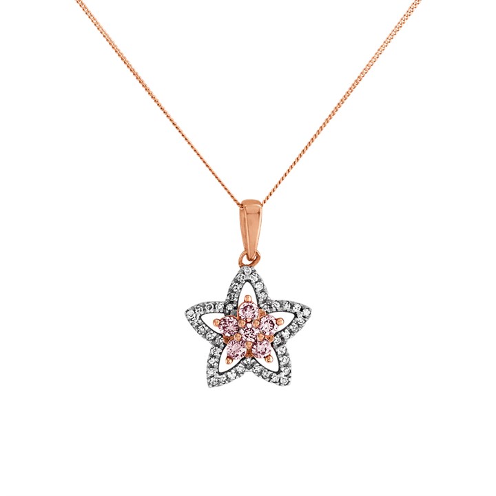 One In A Million 9ct Two Colour Gold Pink Diamond Star Necklace - 1/4ct - D78916