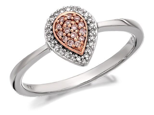 One In A Million 9ct Two Colour Gold Pink Diamond Pear Cluster Ring - 10pts - D78917