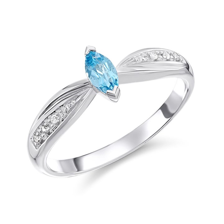 9ct White Gold Blue Topaz And Diamond Ring - D7944