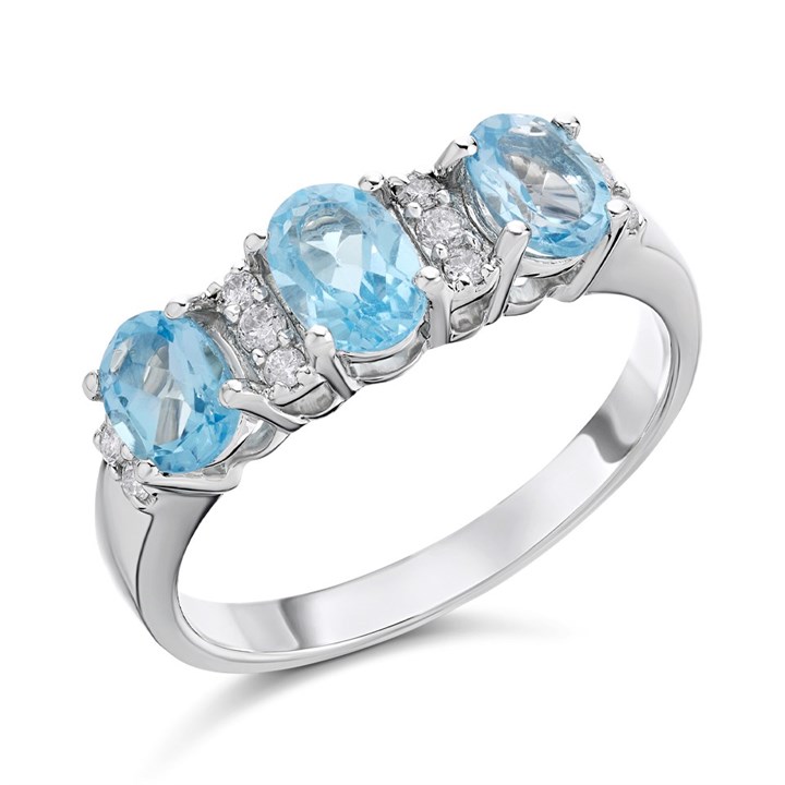 9ct White Gold Blue Topaz And Diamond Ring - 10pts - D7948