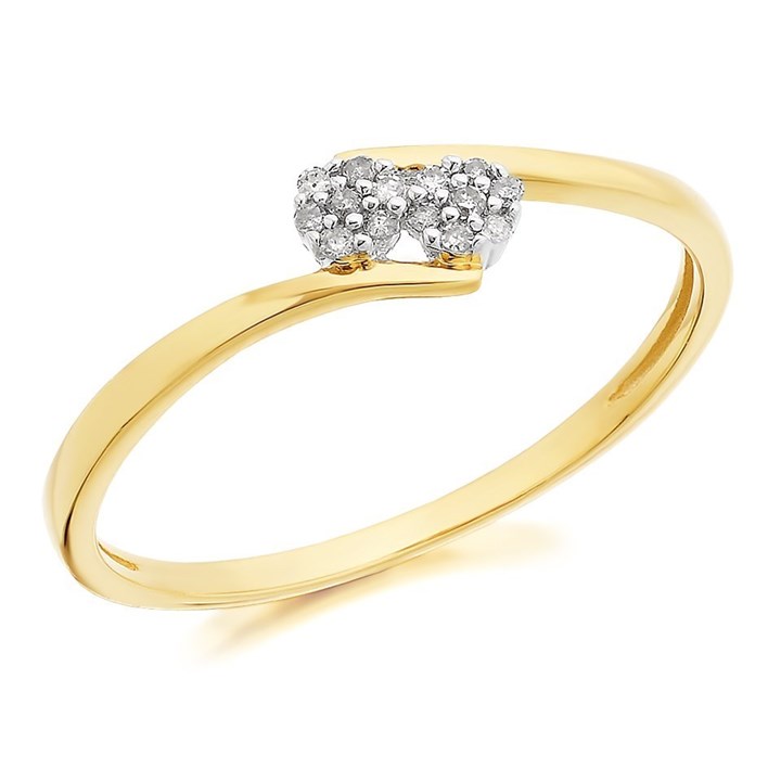 9ct Gold Diamond Double Cluster Crossover Ring - 5pts - D8014