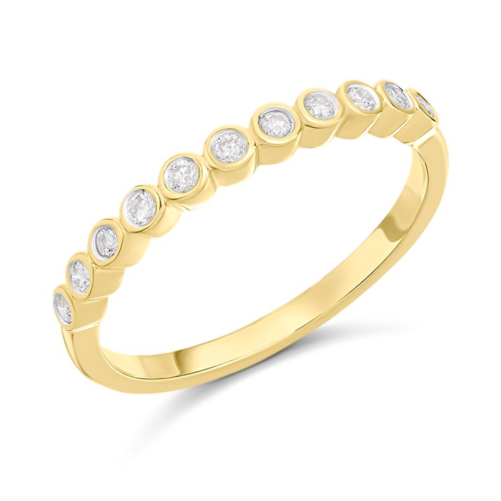 9ct Gold Rubover-Set Diamond Half Eternity Ring - D80166