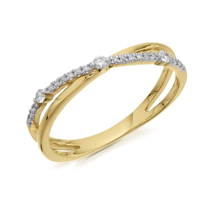 9ct Gold Diamond Crossover Ring - 10pts - D80250