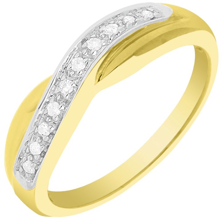 9ct Gold Two Colour Diamond Crossover Ring - 10pts - D80254