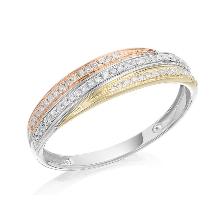 9ct Gold Three Colour Diamond Band Ring - 15pts - D8099