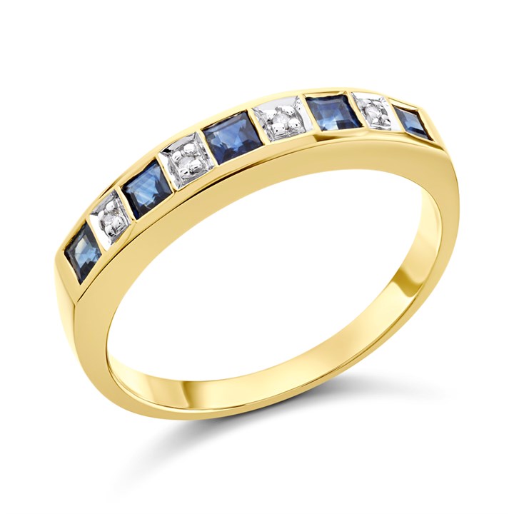 9ct Gold Sapphire And Diamond Half Eternity Ring - D81001