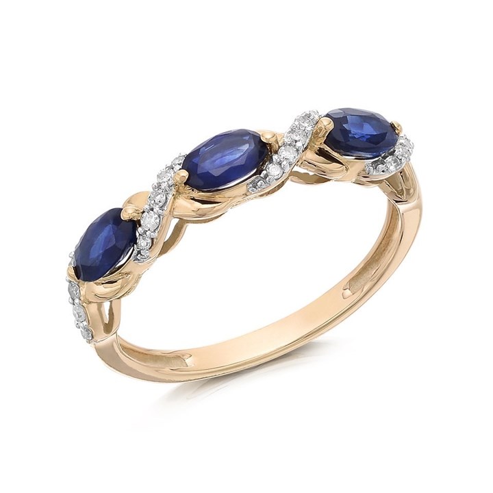 9ct Gold Sapphire And Diamond Kiss Ring - 10pts - D8117