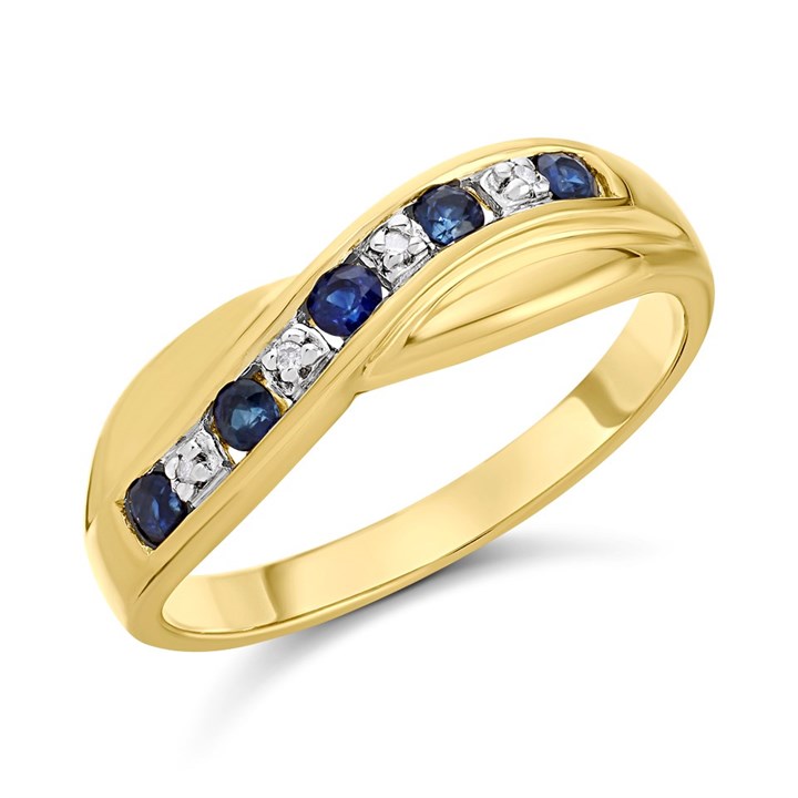 9ct Gold Sapphire And Diamond Crossover Half Eternity Ring - D81265