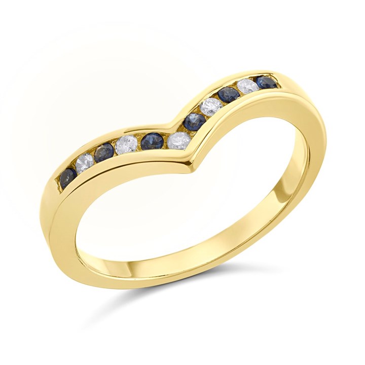 9ct Gold Sapphire And Diamond Wishbone Ring - 10pts - D81266