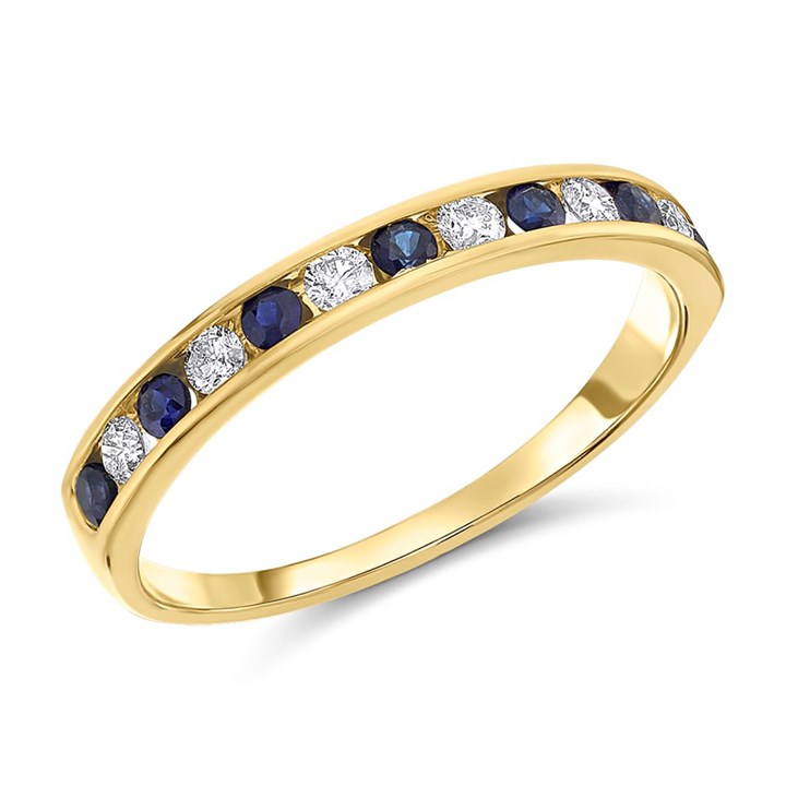 9ct Gold Sapphire and Diamond Half Eternity Ring - 35pts - D81267