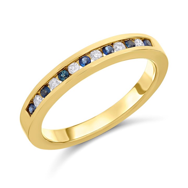 9ct Channel-Set Sapphire And Diamond Half-Eternity Ring - D8134