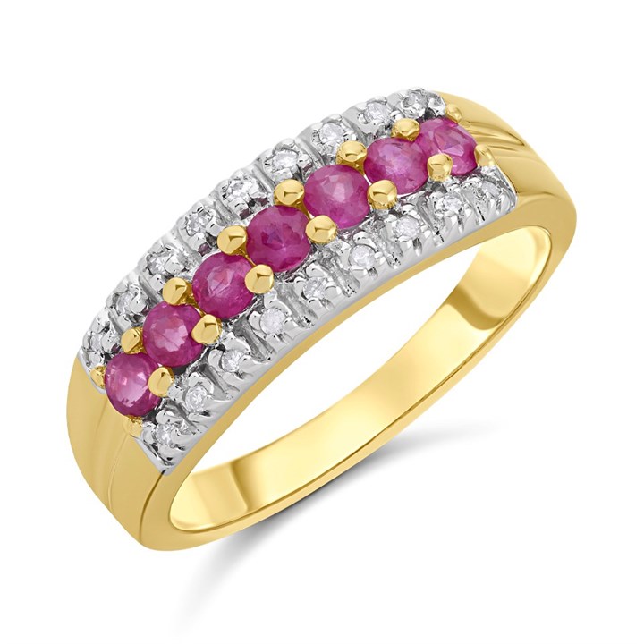 9ct Gold Ruby And Diamond Band Ring - D82268