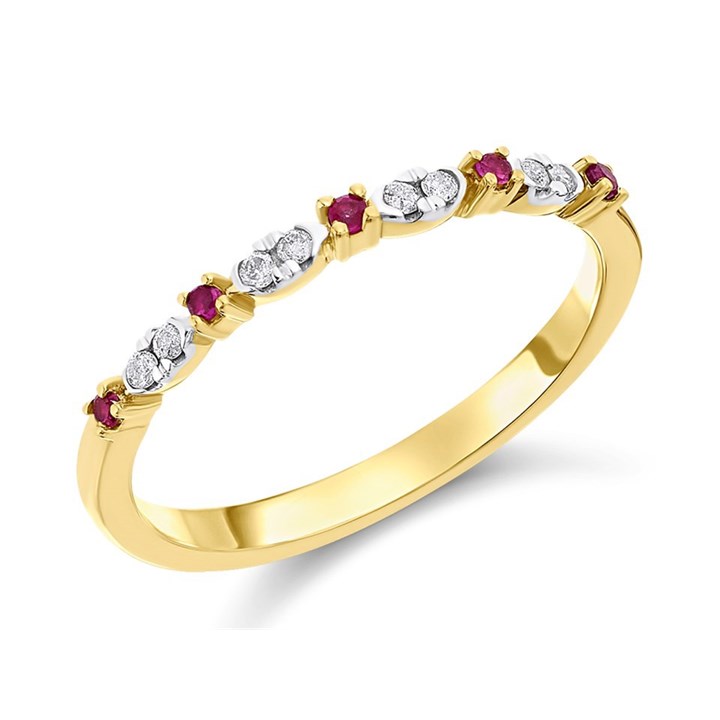 9ct Gold Ruby And Diamond Half Eternity Ring - 8pts - D8226