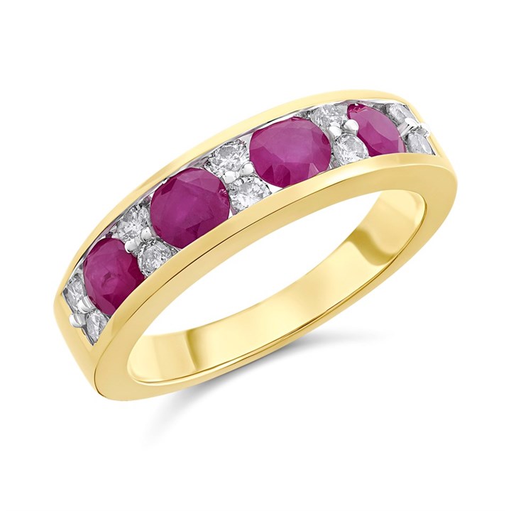 9ct Gold Ruby And Diamond Band Ring - 1/4ct - D8238