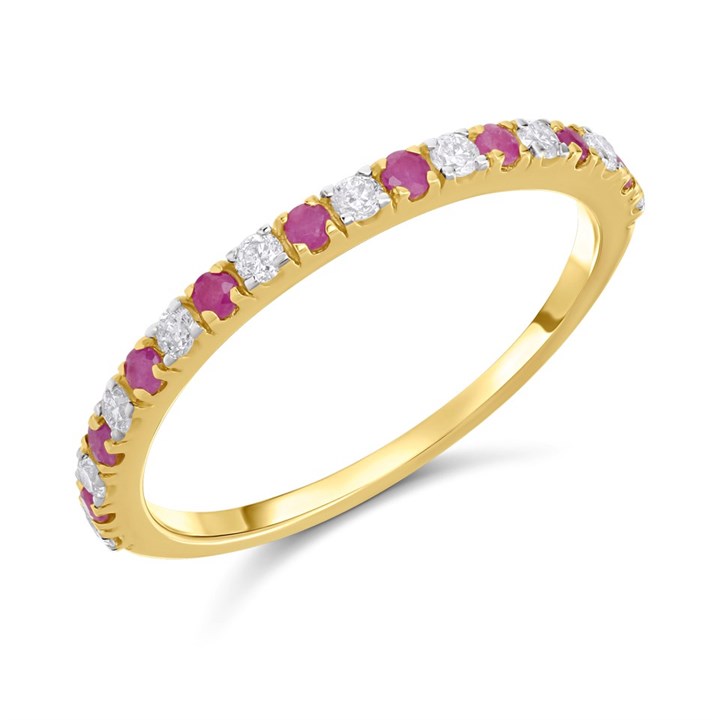 9ct Ruby And Diamond 1/2 Eternity Ring, 15pts - D8242