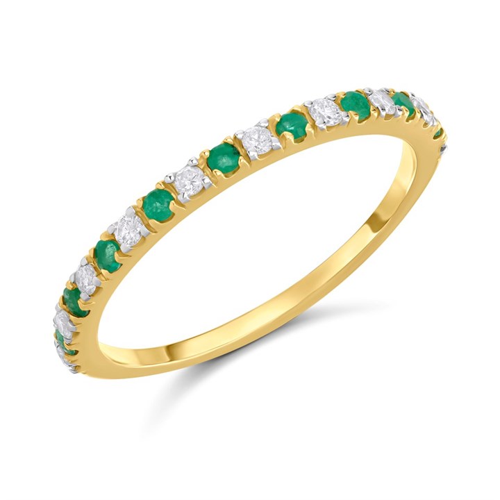 9ct Emerald And Diamond 1/2 Eternity Ring, 15pts - D8243
