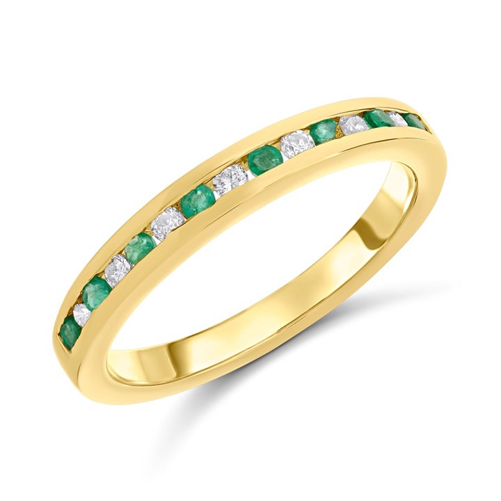9ct Channel-Set Emerald And Diamond Half-Eternity Ring - D8244