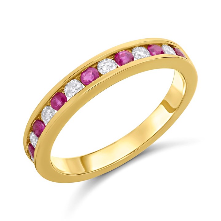 9ct Channel-Set Ruby And Diamond Half-Eternity Ring, 1/4ct - D8249