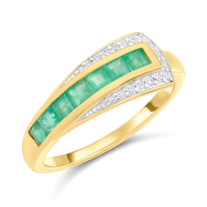 9ct Channel-Set Emerald And Diamond Ring - D8270