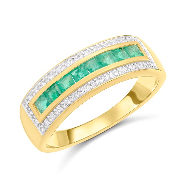 9ct Channel-Set Emerald And Diamond Ring - D8272