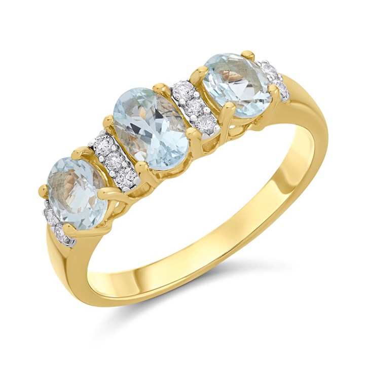 9ct Gold Aquamarine And Diamond Ring - 10pts - D8317