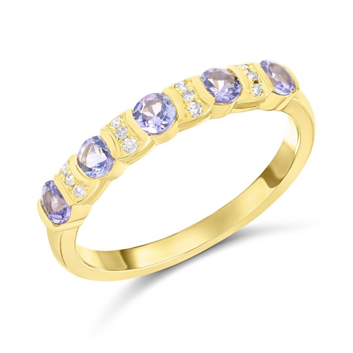 9ct Gold Tanzanite And Diamond Band Ring - D8326