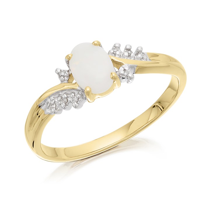 9ct Gold Opal And Diamond Twist Ring - D84003