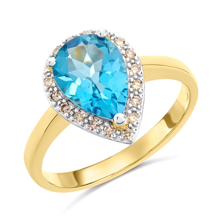 9ct Pear Blue Topaz And Diamond Cluster Ring - D84111
