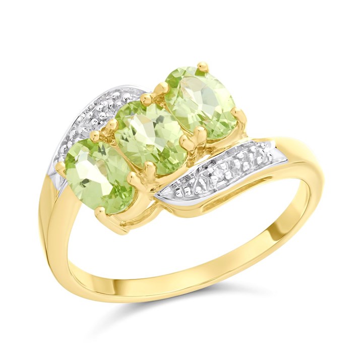 9ct Gold Oval Peridot And Diamond Ring - D84273