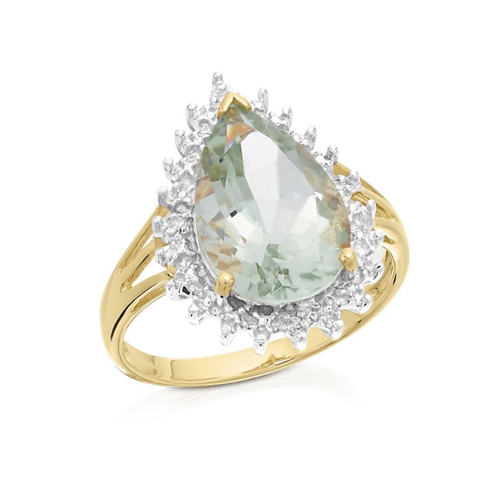9ct Gold Green Quartz And Diamond Cluster Ring - D84274