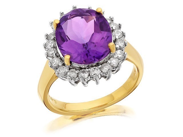 9ct Gold 4.1ct Amethyst And 1/2ct Diamond Cluster Ring - D8432