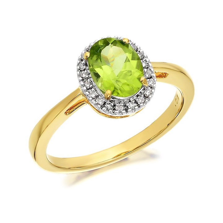 9ct Gold Peridot And Diamond Cluster Ring - 8pts - D8470