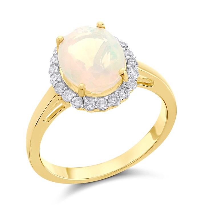 9ct Gold Opal And Diamond Cluster Ring - 1/4ct - D8471