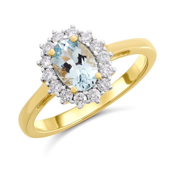 9ct Gold Aquamarine And Diamond Cluster Ring - 30pts - D8478