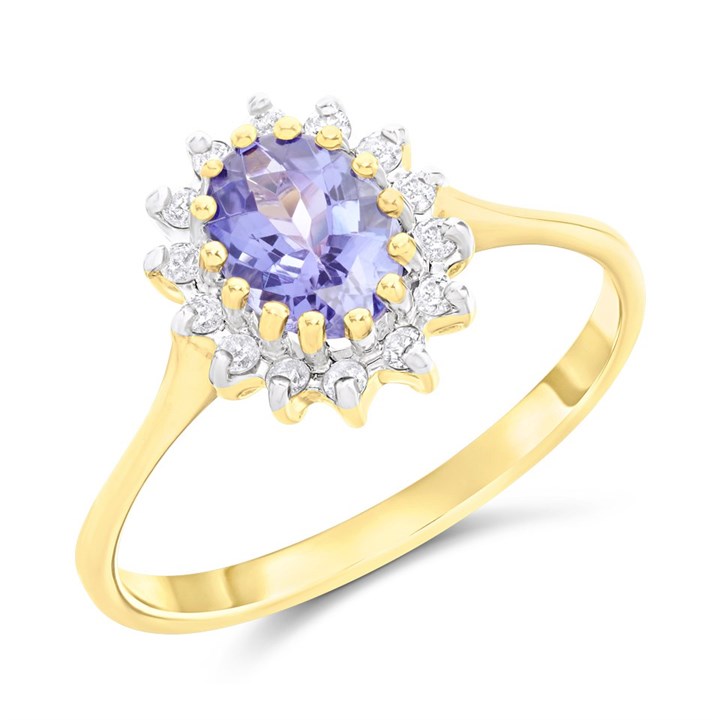 9ct Gold Oval Tanzanite And Diamond Cluster Ring - D8479